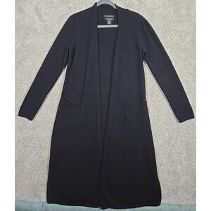 Tahari Pure Luxe 100% Cashmere Open Front 45" Cardigan Duster Black Women's M